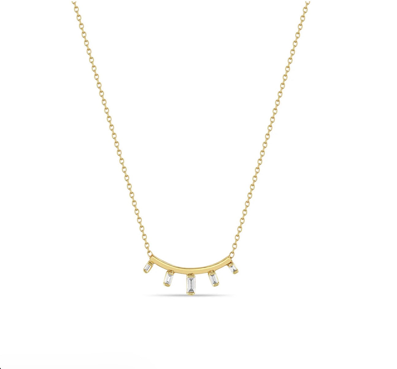 Curved Bar with Baguette Diamonds Necklace