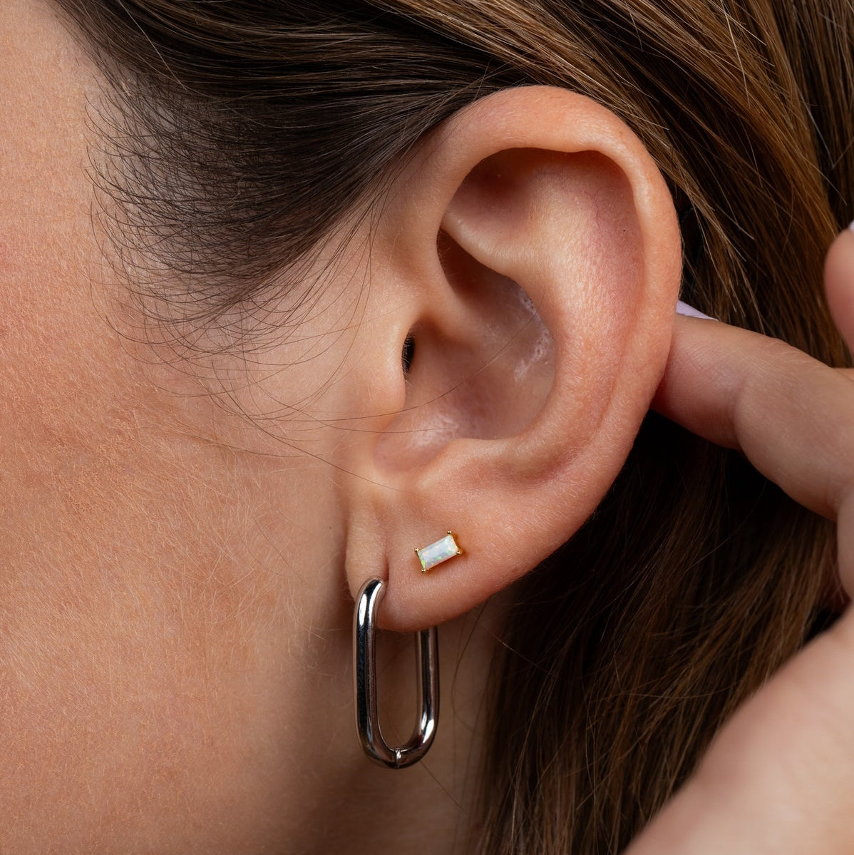 Baguette Opal Stud Earrings-JaxKelly