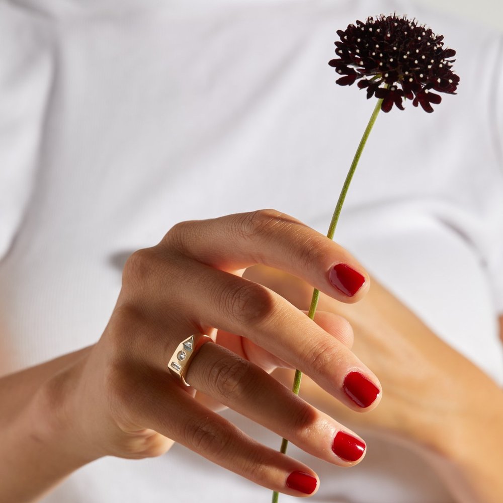 Bauhaus Signet Diamond Ring-Adeline
