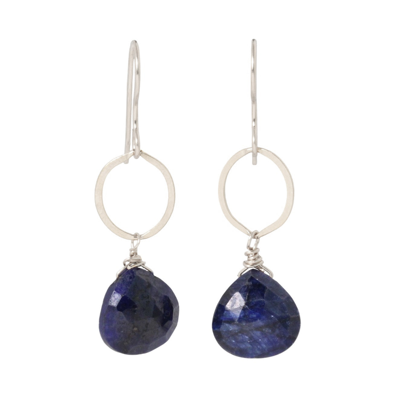 Blue Sapphire Circle Drop Earrings-Judy Brandon