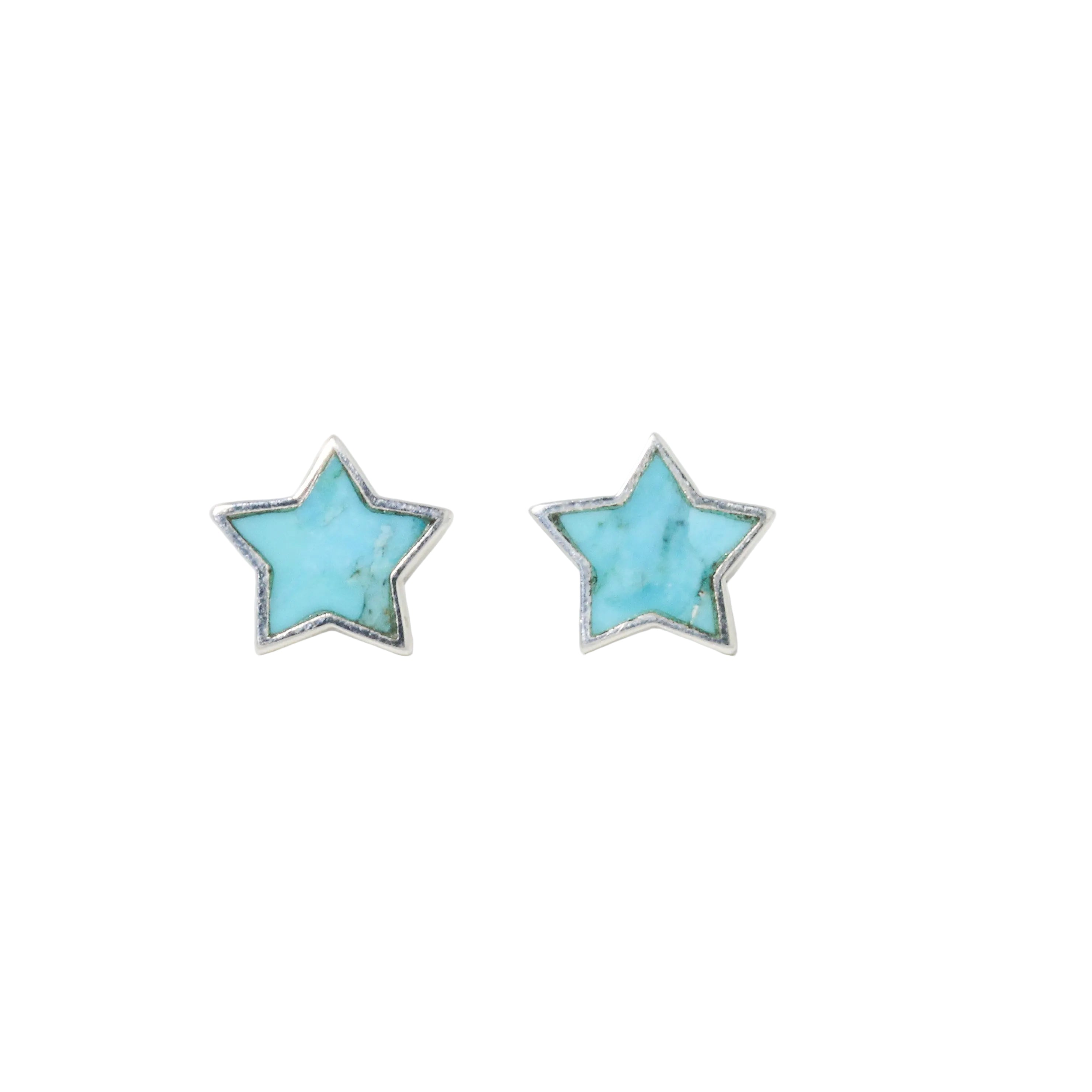 Blue Turquoise Star Stud Earrings-Southwest