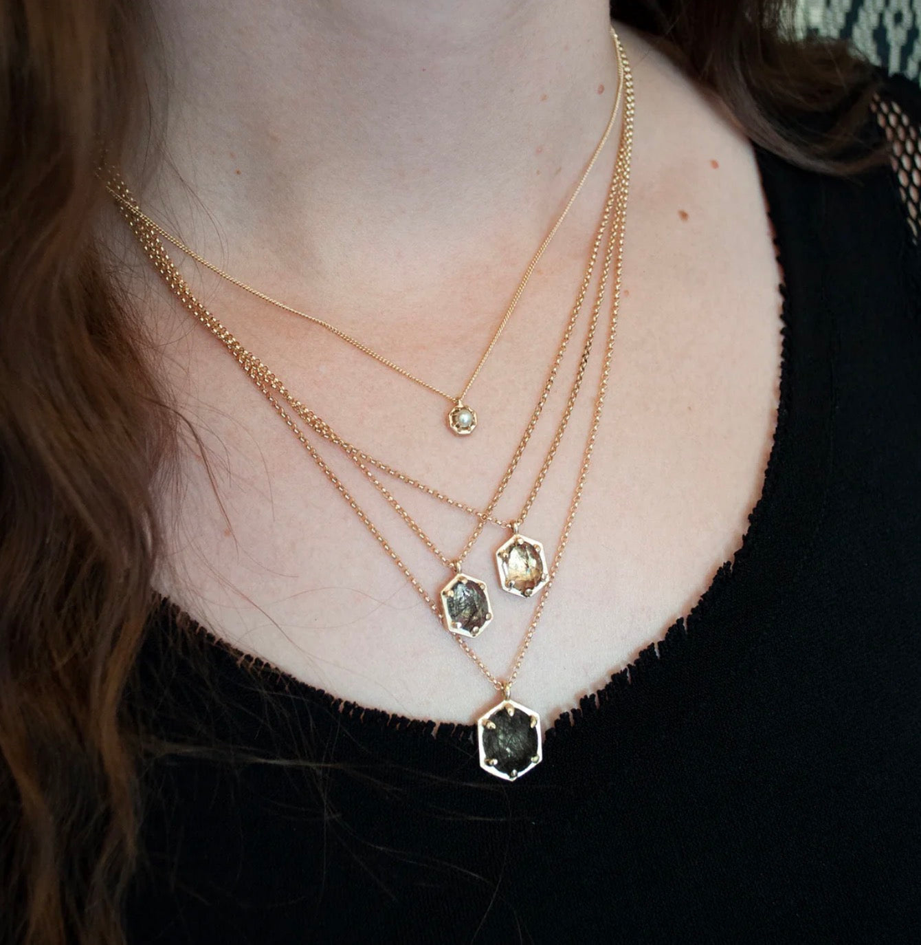Champagne Quartz Hex Necklace-Lauren Wolf