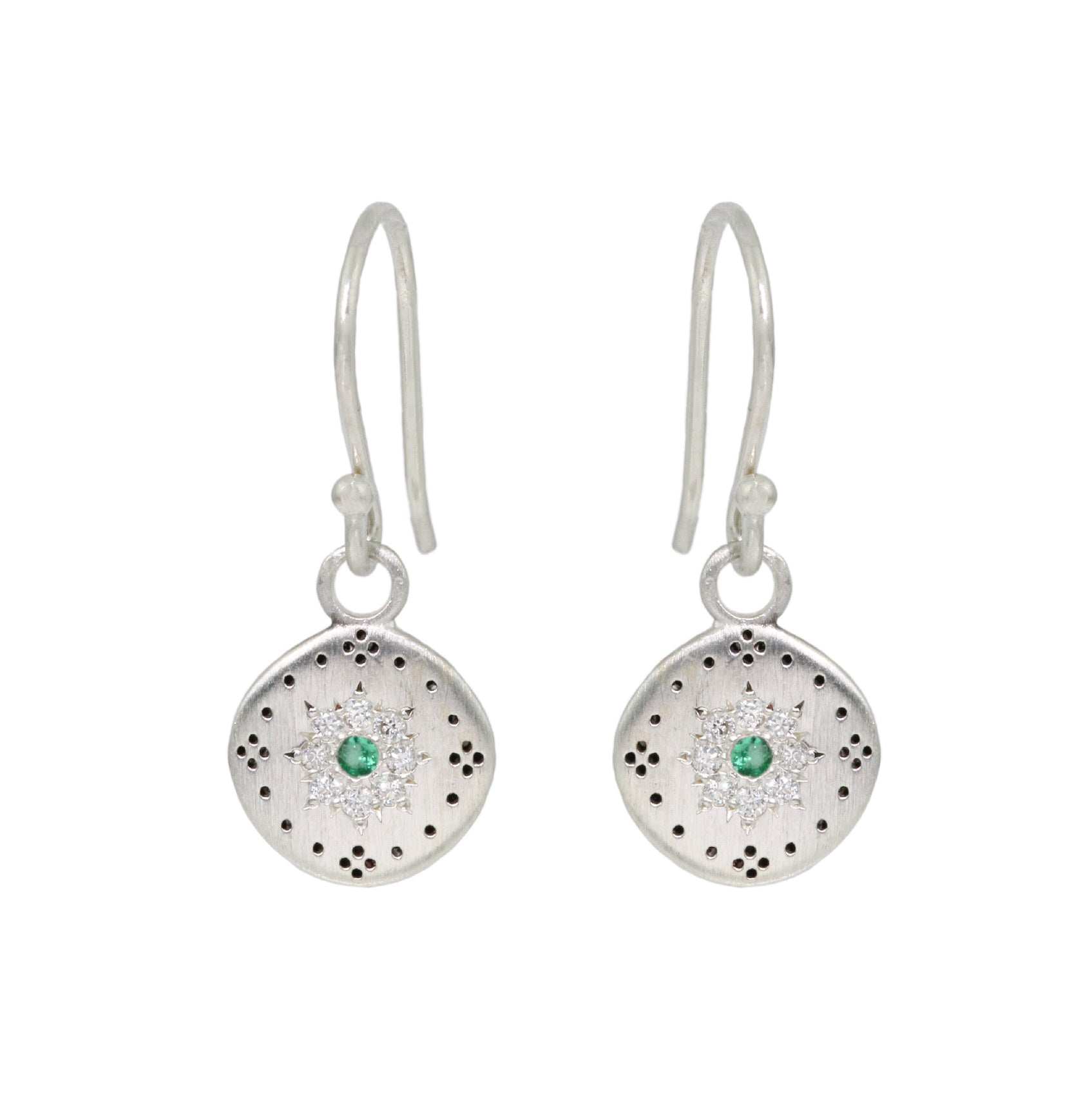 Diamond & Emerald Cluster Earrings-Adel Chefridi
