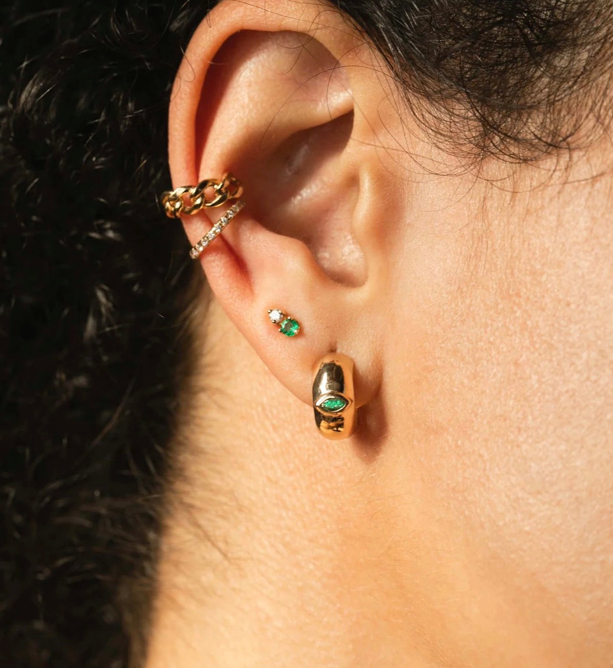 Double Diamond + Emerald Stud Earrings-Zoë Chicco