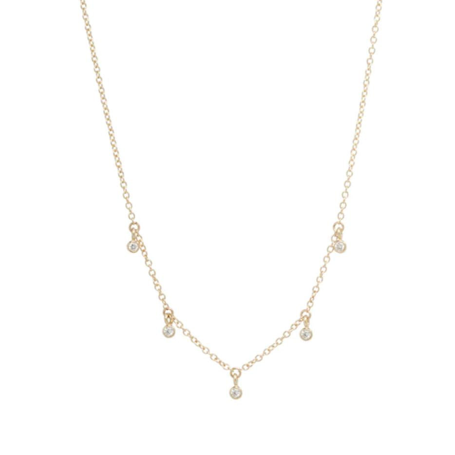 Five Tiny Dangling Bezel Diamonds Necklace-Zoë Chicco