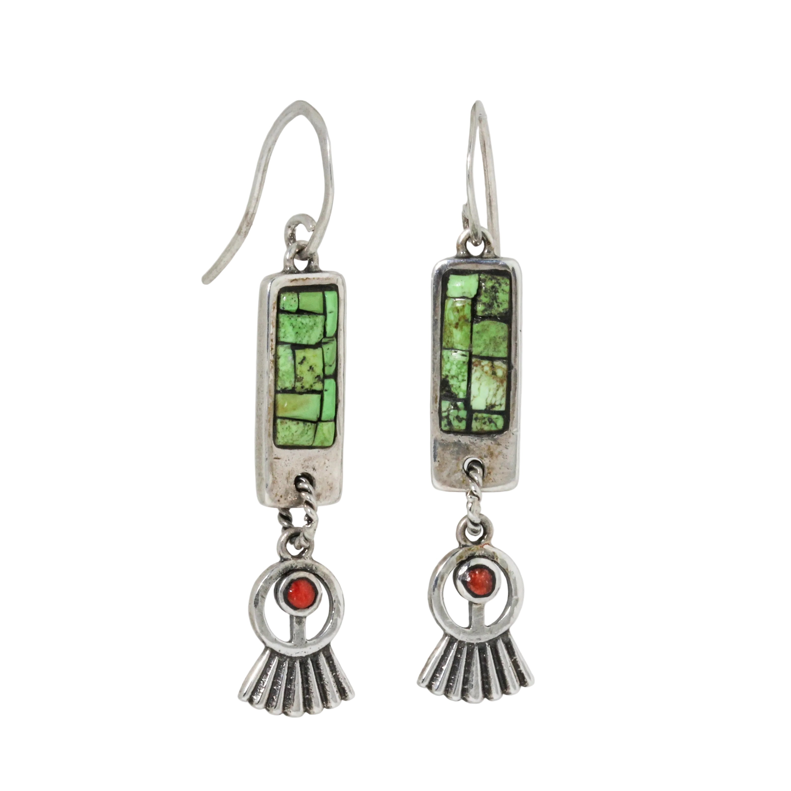 Gaspeite Mosaic + Coral Earrings-Southwest