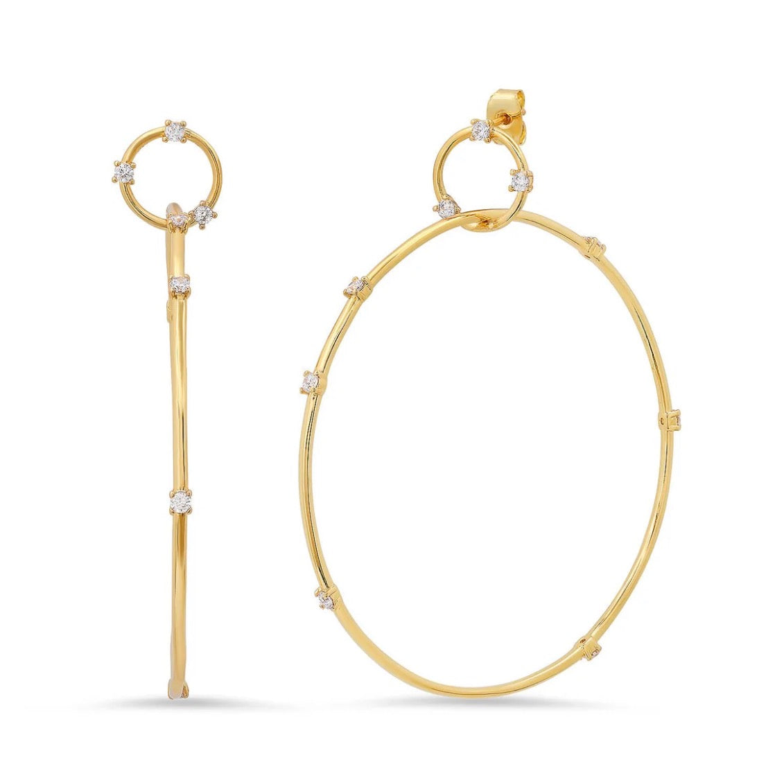 Large Linked Hoop CZ Accent Earrings-TAI