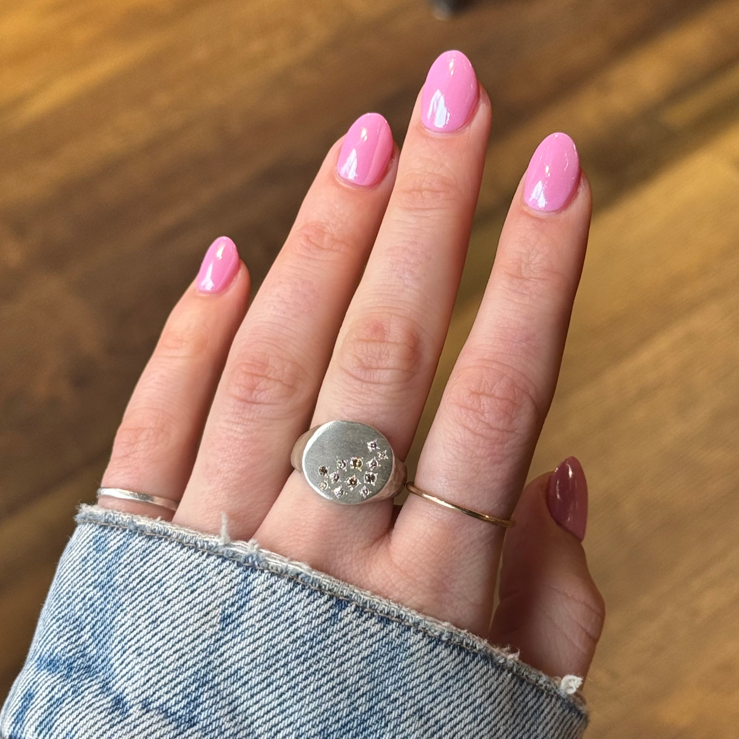 Large Silver Signet Diamond Ring-Yasuko Azuma