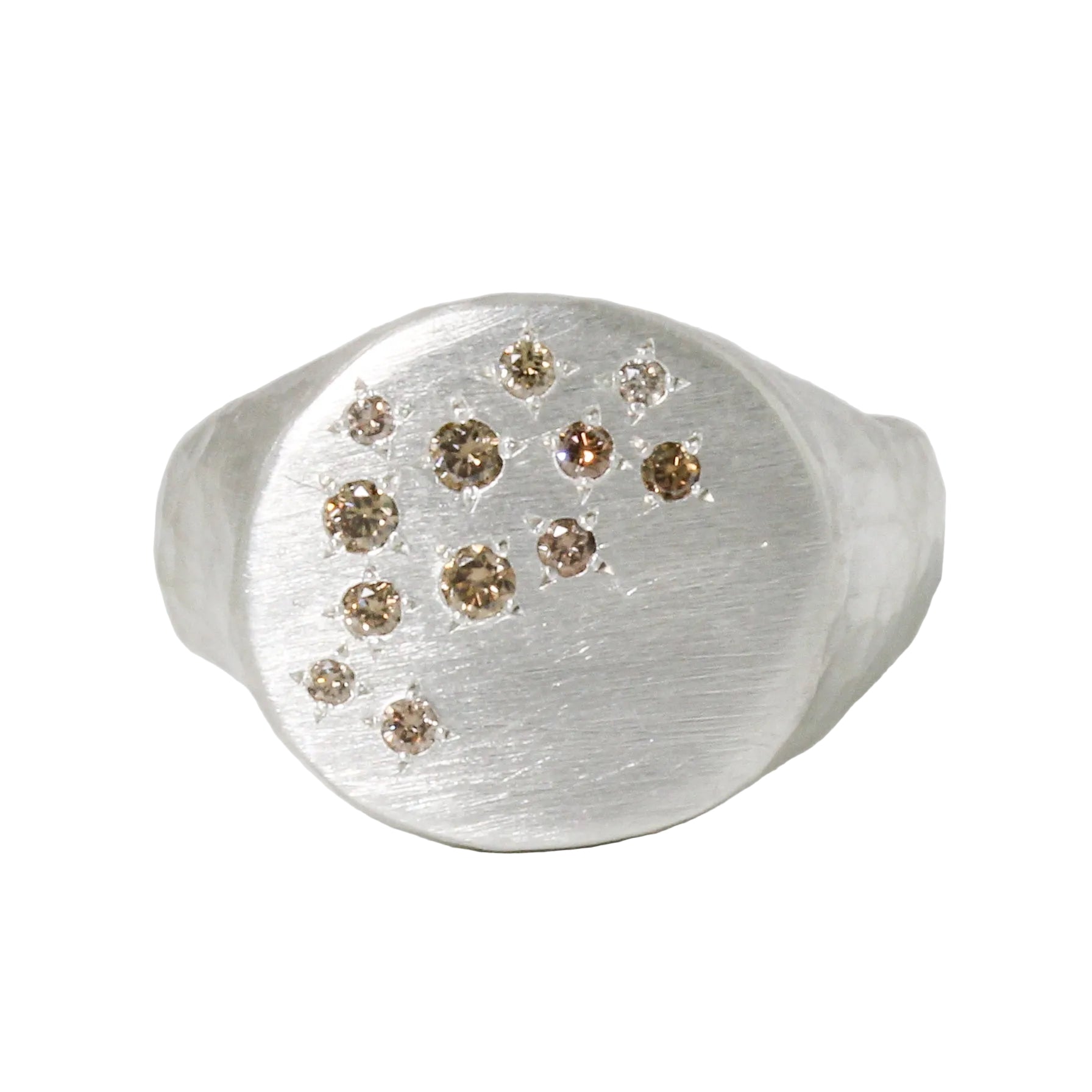Large Silver Signet Diamond Ring-Yasuko Azuma