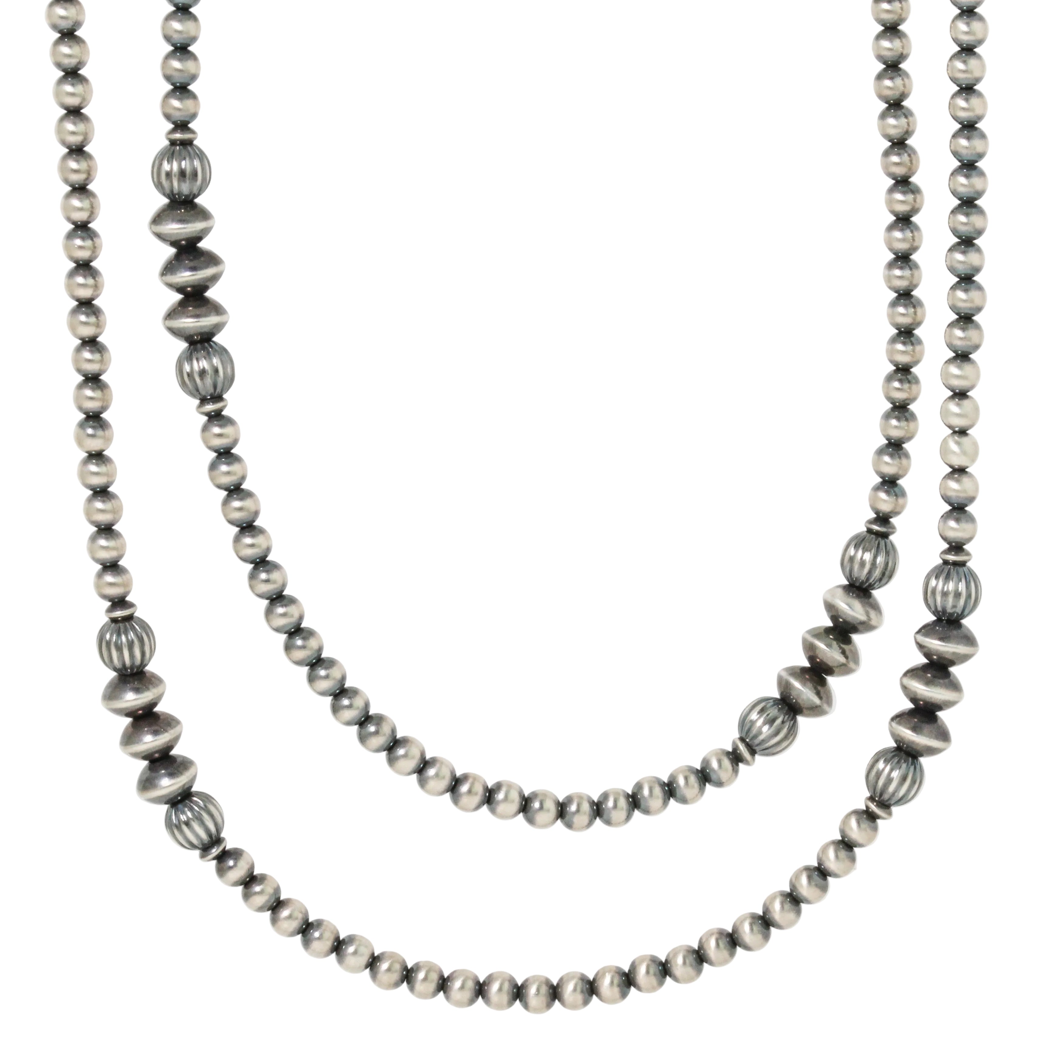 Long 4mm Fluted Navajo Pearl Necklace-Southwest
