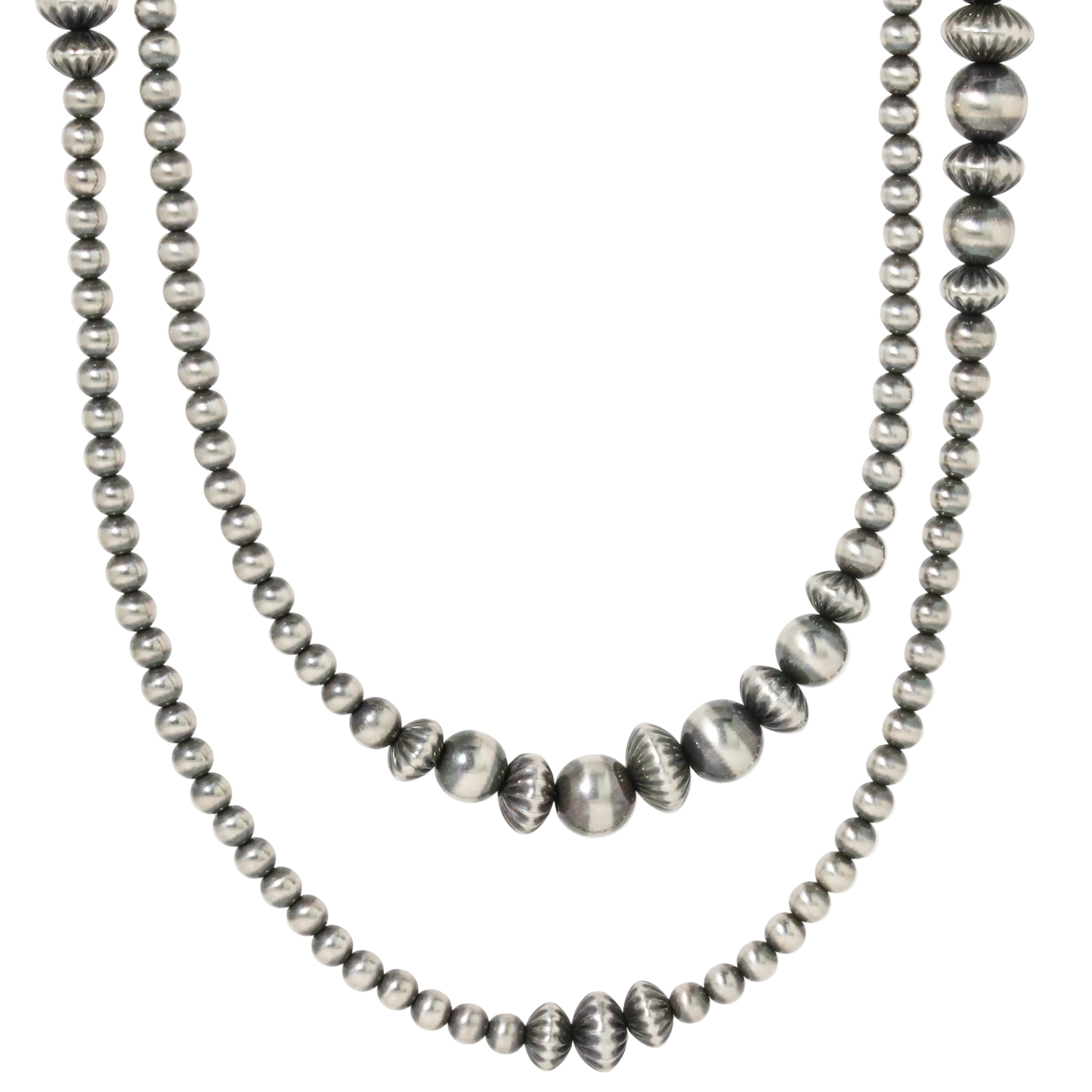 Long 4mm Fluted Saucer Navajo Pearl Necklace-Southwest
