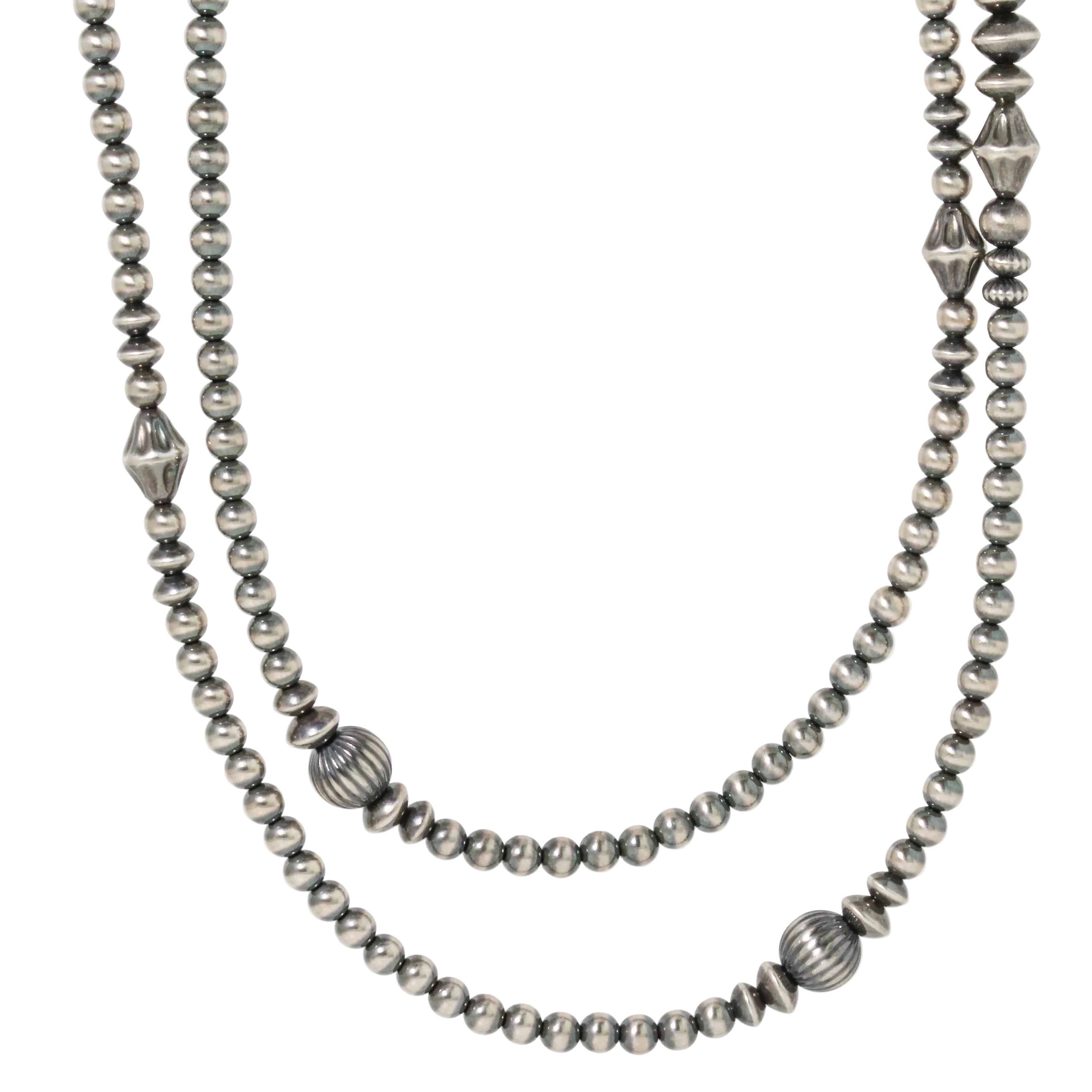 Long 4mm Torpedo Navajo Pearl Necklace-Southwest