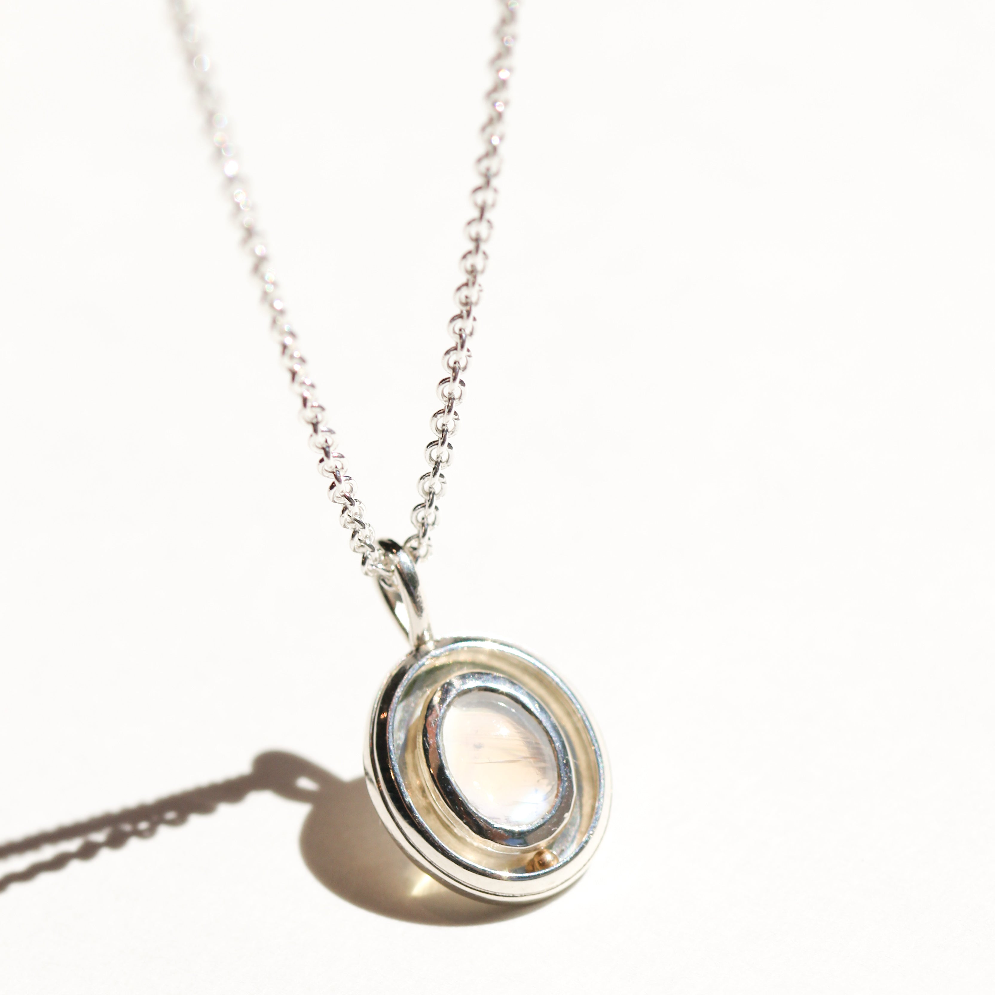 Oval Orbit Rainbow Moonstone Necklace-Emma Brooke