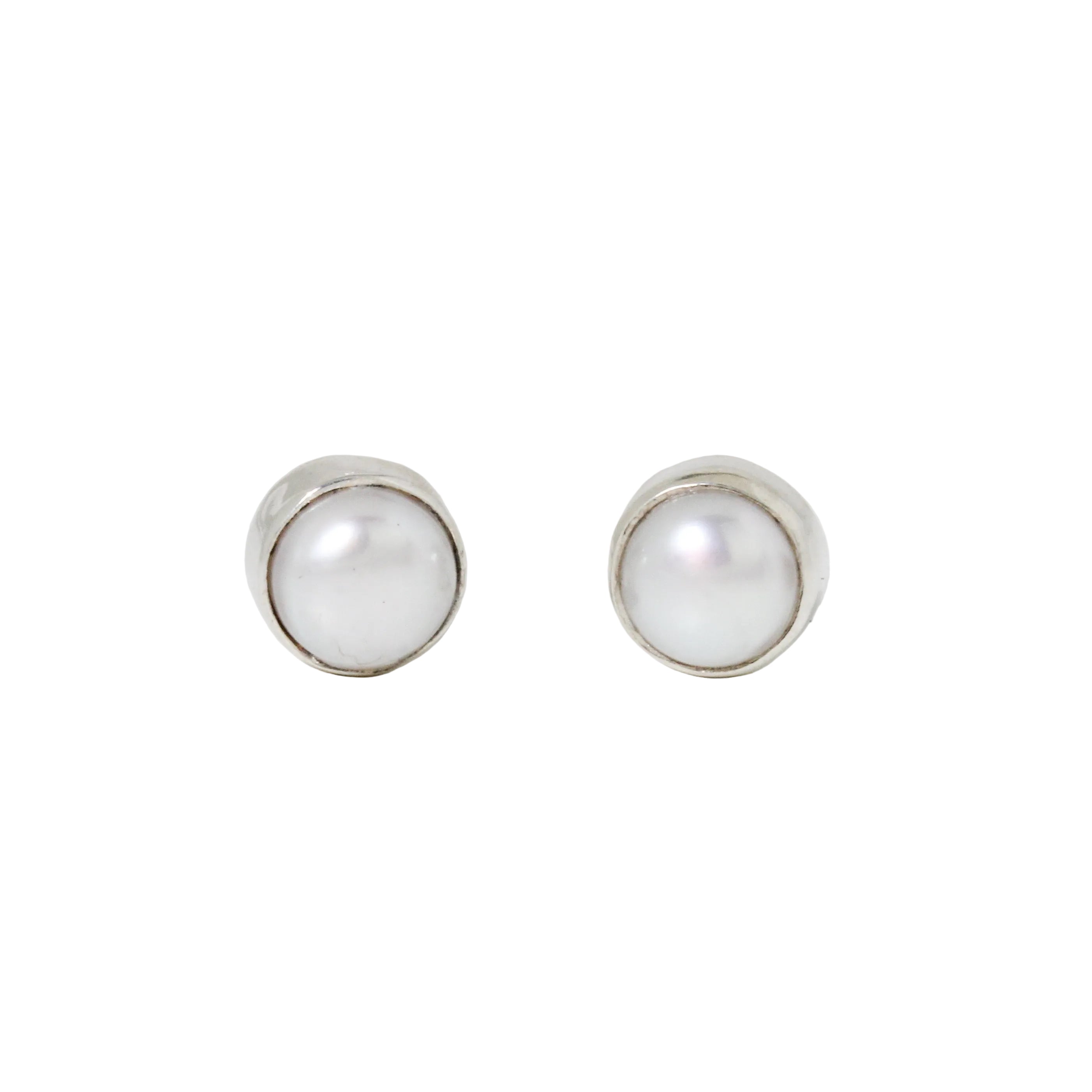 Pearl + Silver Stud Earrings-Southwest