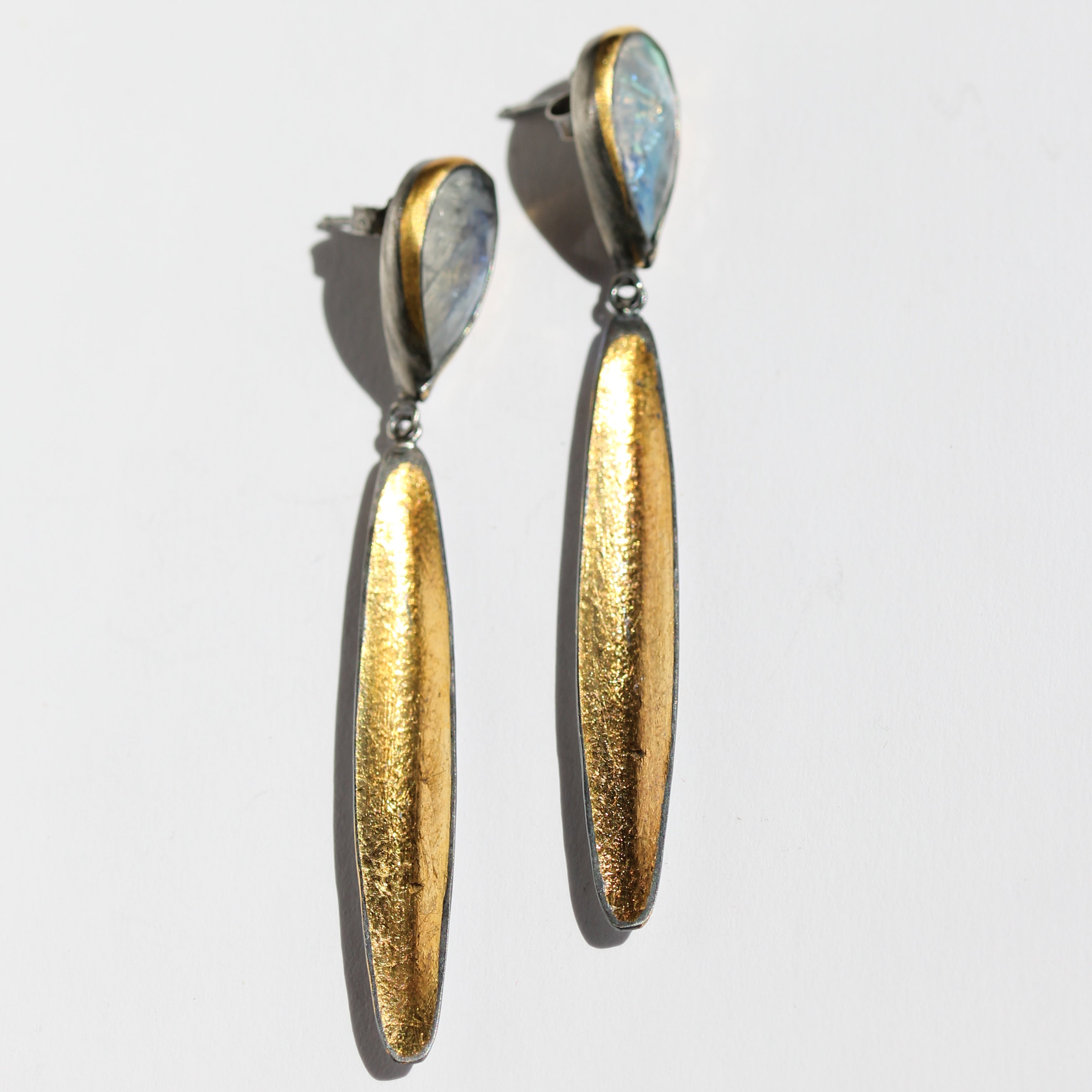 Rainbow Moonstone Long Petal Earrings-Austin Titus