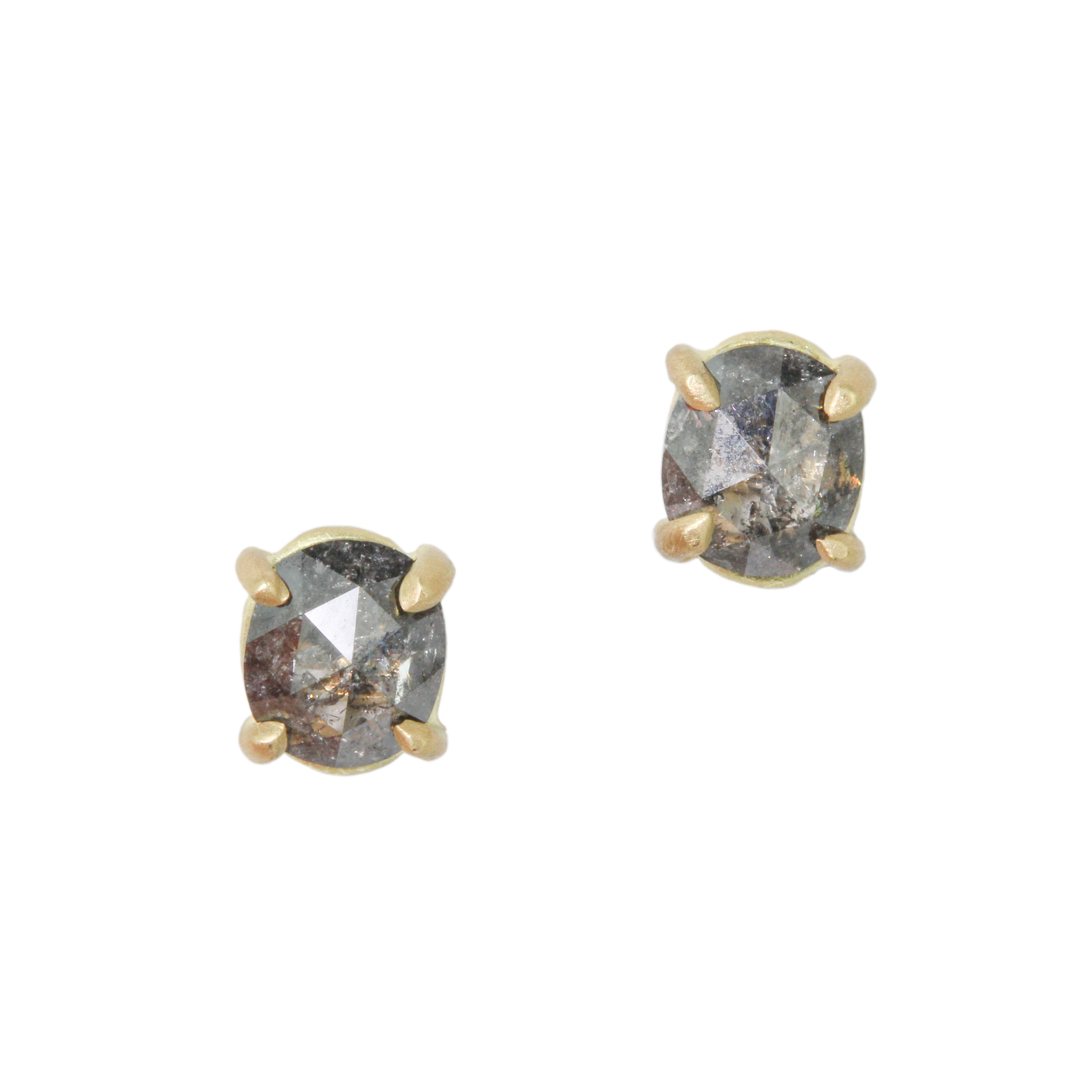 Rustic Dark Grey Diamond Stud Earrings-Petite Baleine