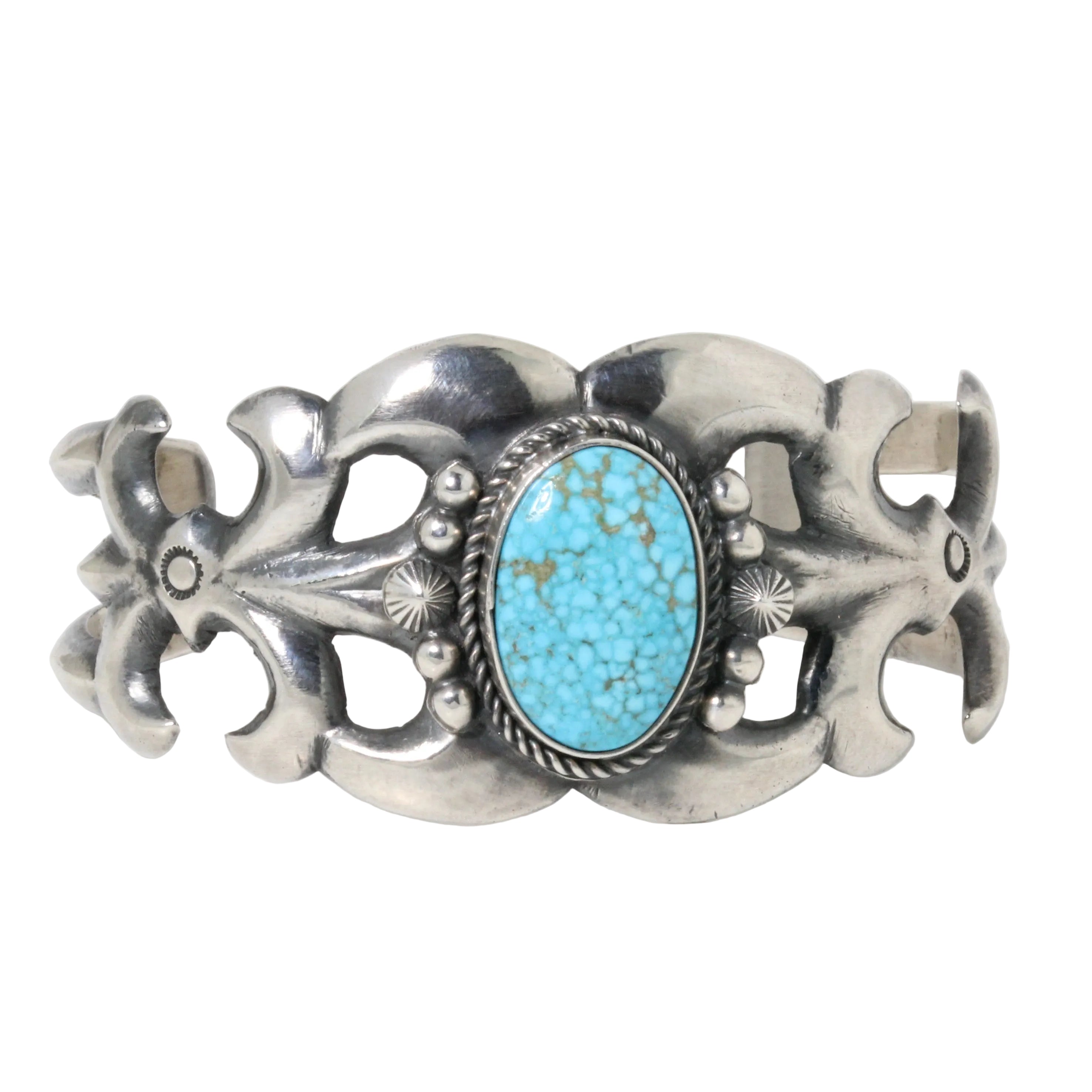 Sandcast Kingman Turquoise Cuff Bracelet by Harrison Bitsu-Southwest