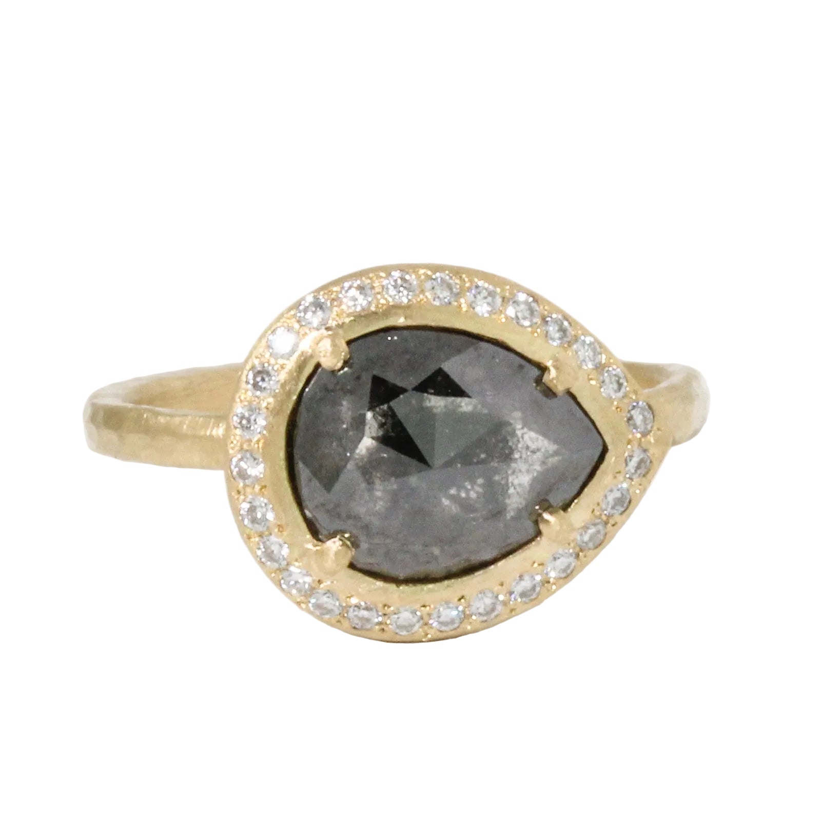 Teardrop Black Diamond Halo Ring-Yasuko Azuma