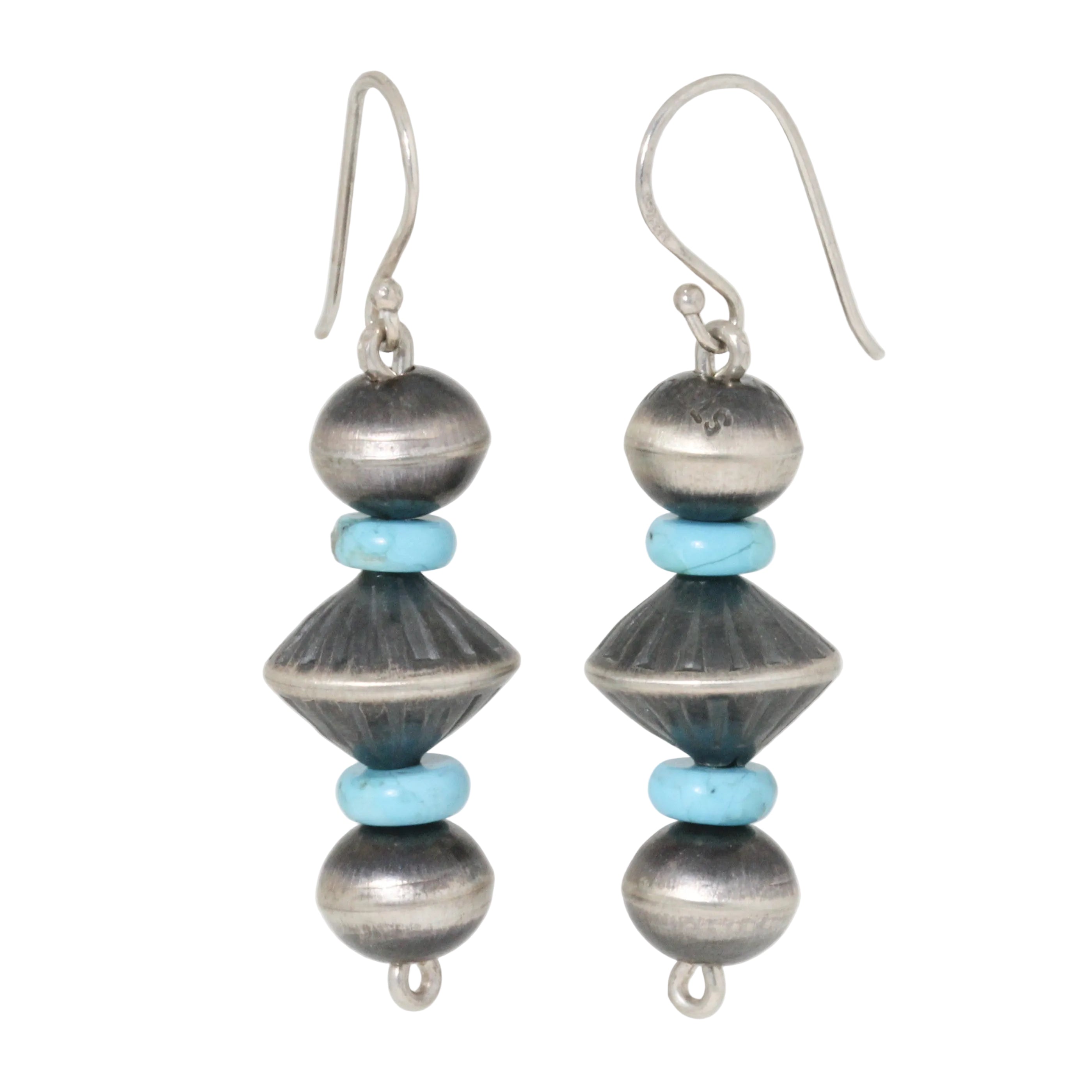 Torpedo Navajo Pearl + Turquoise Earrings by Preston Haley-Southwest