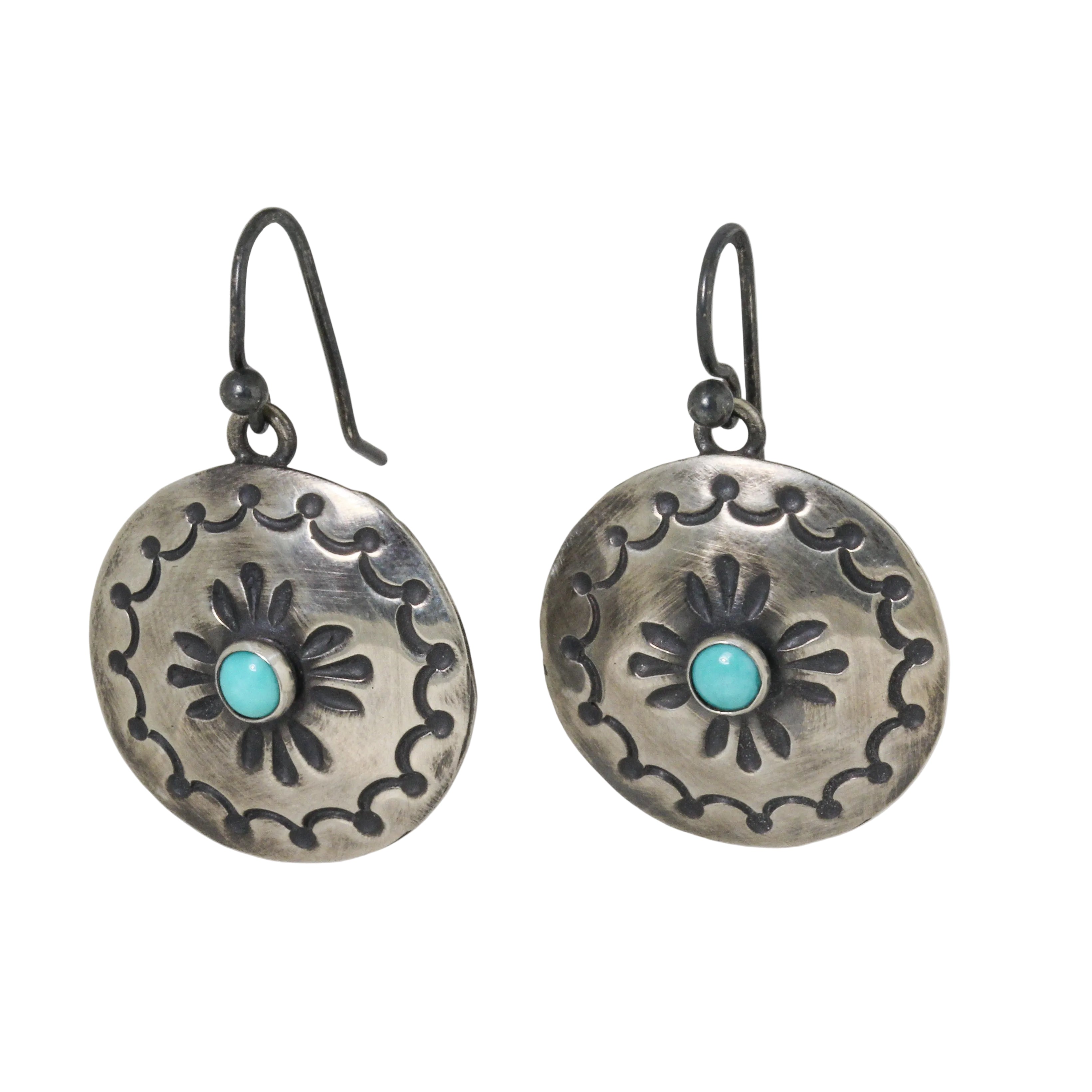 Turquoise Round Conch Earrings-Southwest