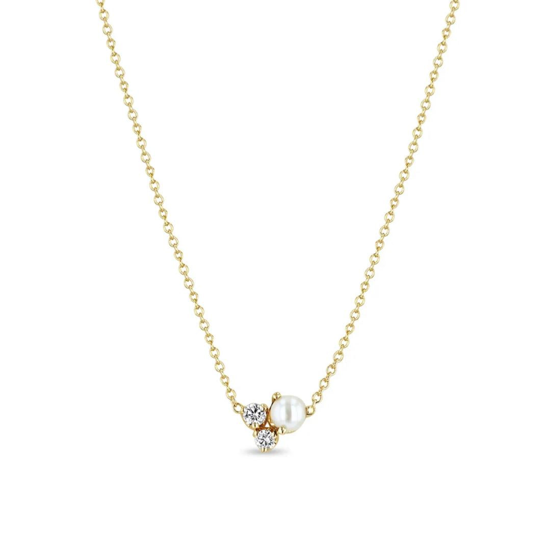 White Pearl and Diamond Trio Necklace-Zoë Chicco