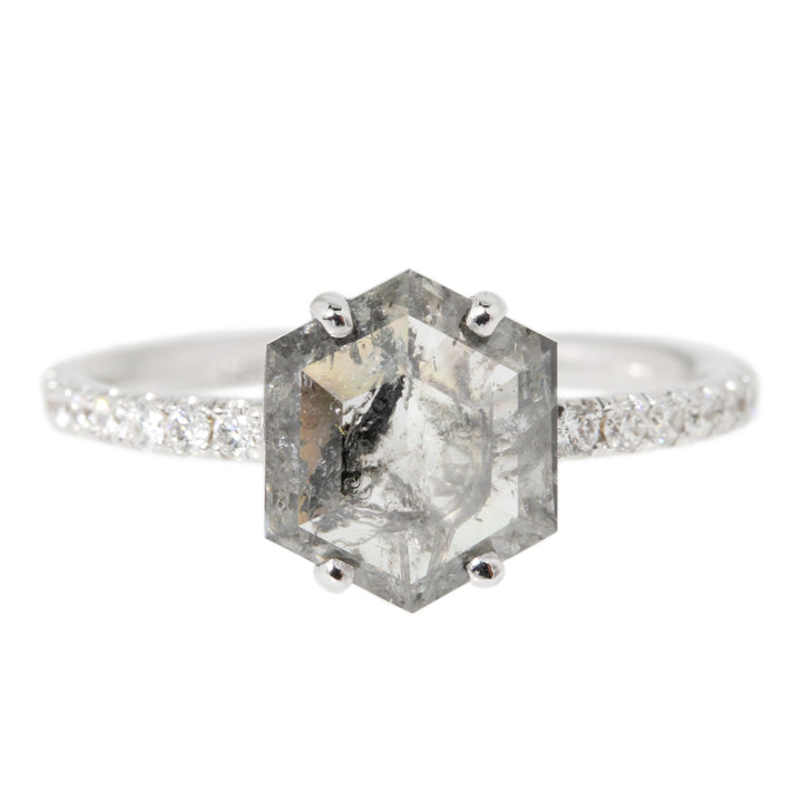 Salt and Pepper Hexagon Diamond Ring