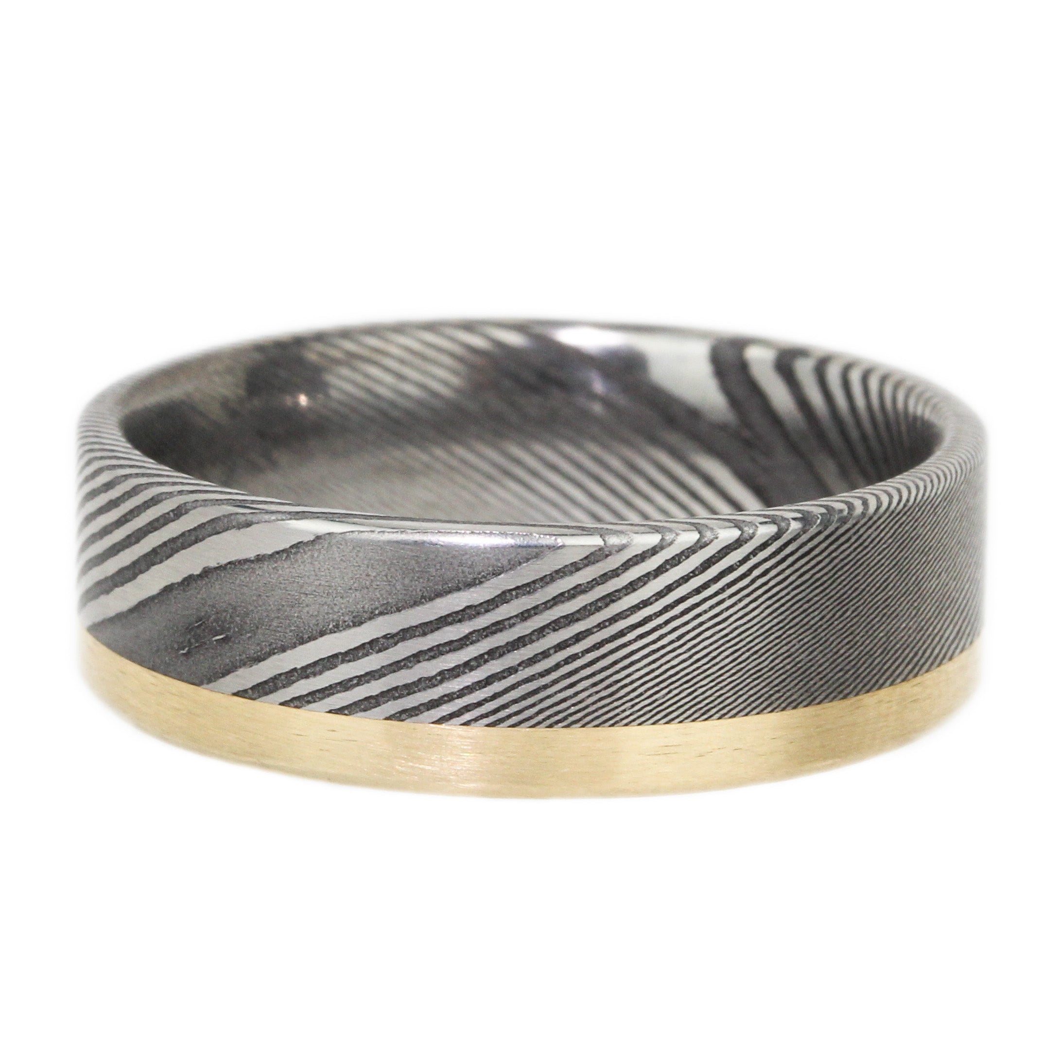 14K Edge Damascus Band-Heavy Stone