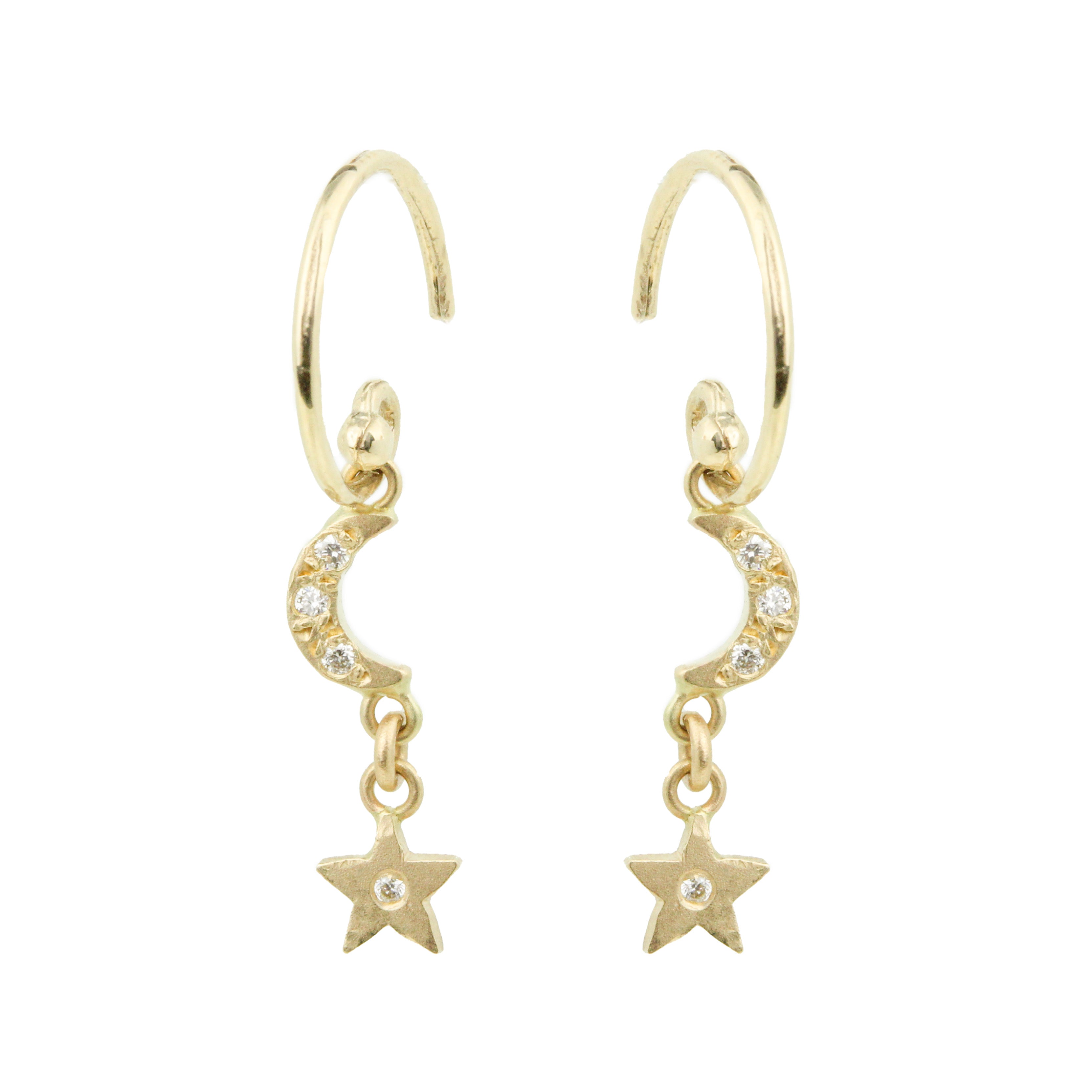 Tiny Pave Moon + Star Earrings