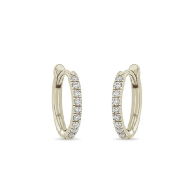 Small Hinged Pave Huggie Hoops in White Gold