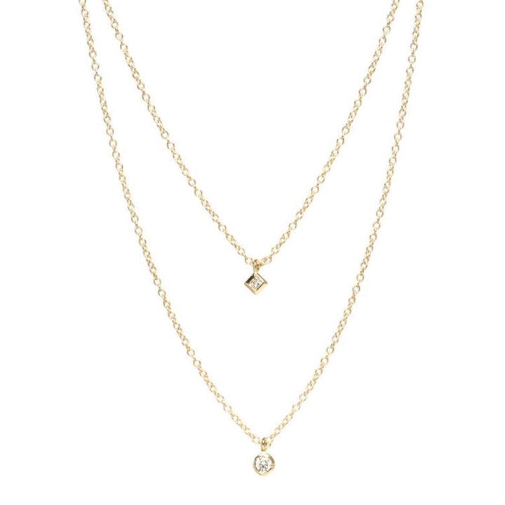 Double Layer Princess + Round Diamond Necklace