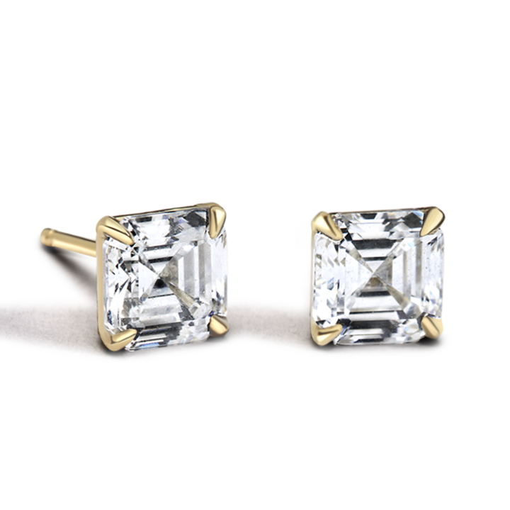 14K Yellow Gold Asscher Studs