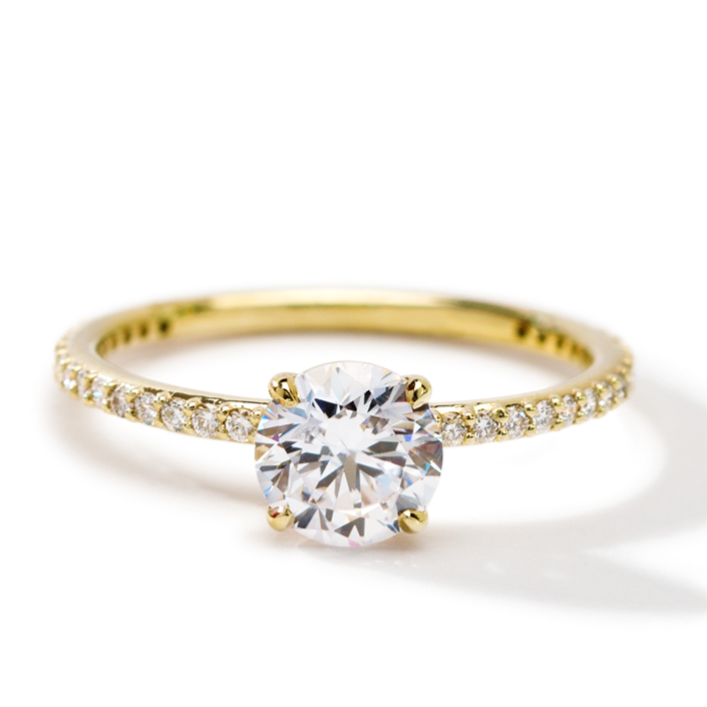 18K Yellow Gold Round Pave Solitaire Engagement Ring