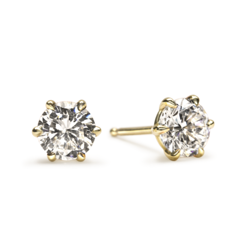 14K Yellow Gold Round 6 Prong Stud