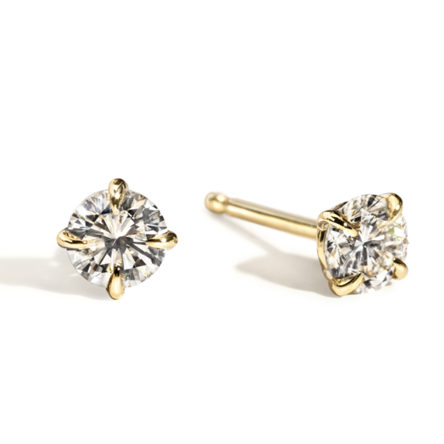 14K Yellow Gold Round Diamond 4 Prong Stud