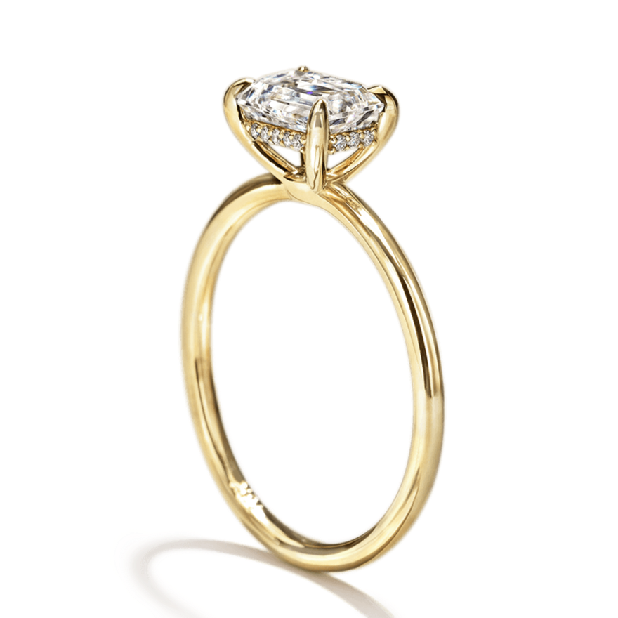 18K Yellow Gold Solitaire Emerald Diamond Engagement Ring