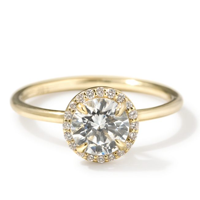 18K Yellow Gold Round Halo Engagement Ring
