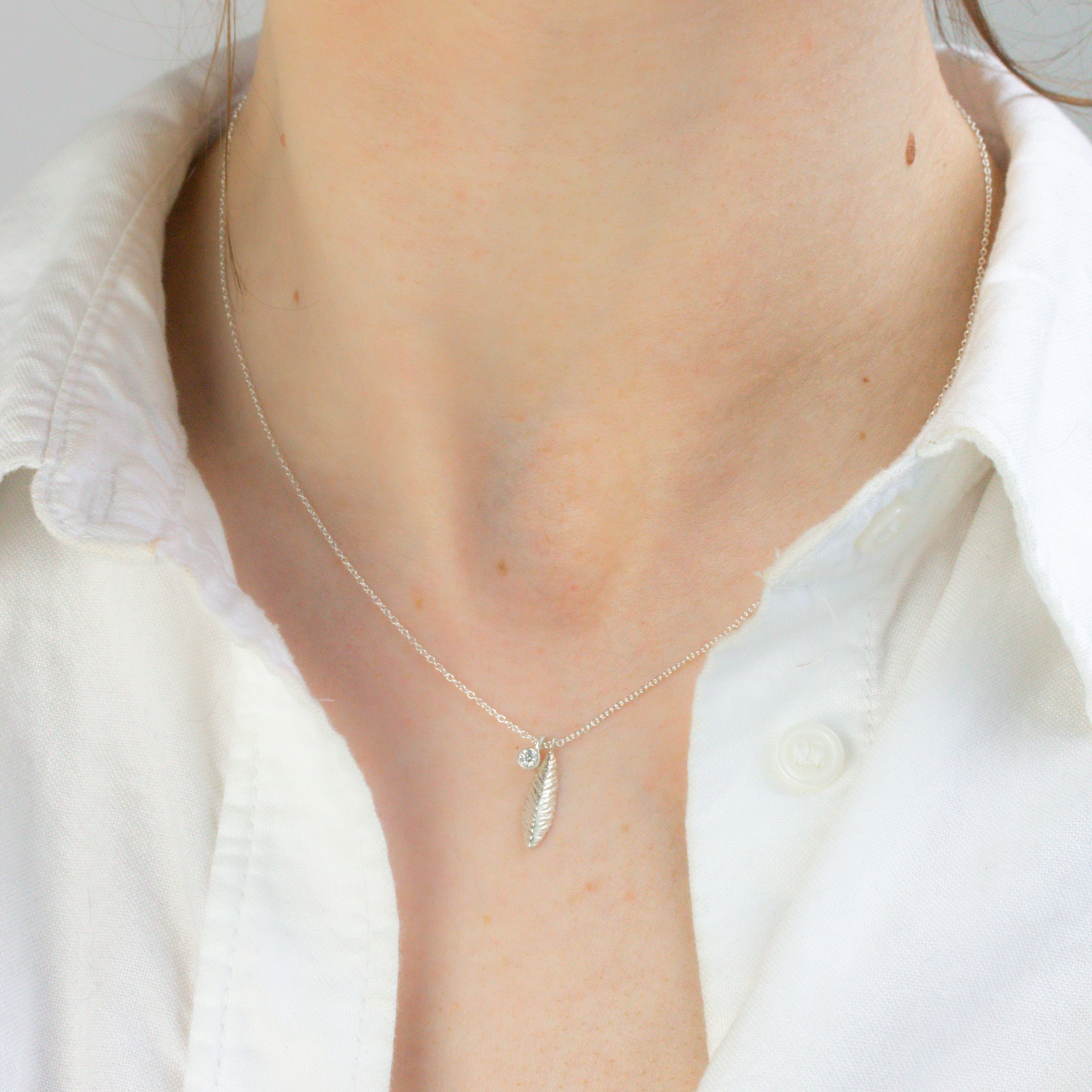 Leaf and Diamond Charm Necklace-Branch