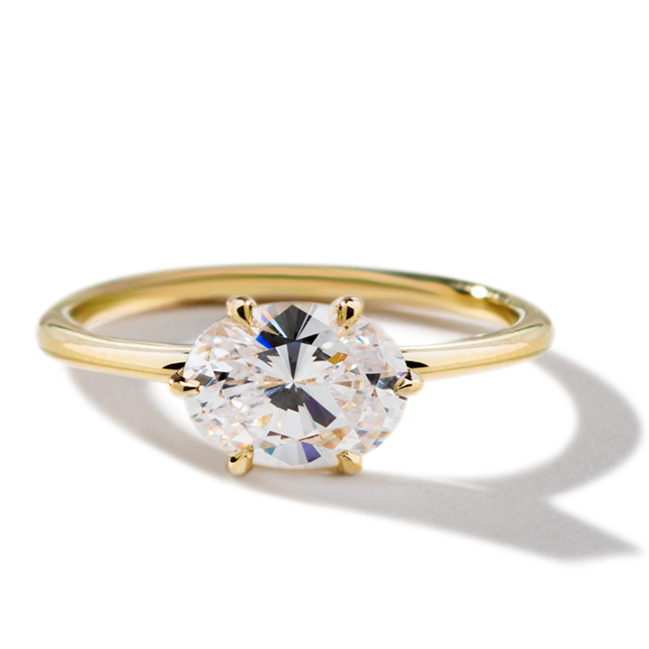 18K Yellow Gold Oval East West Engagement Ring