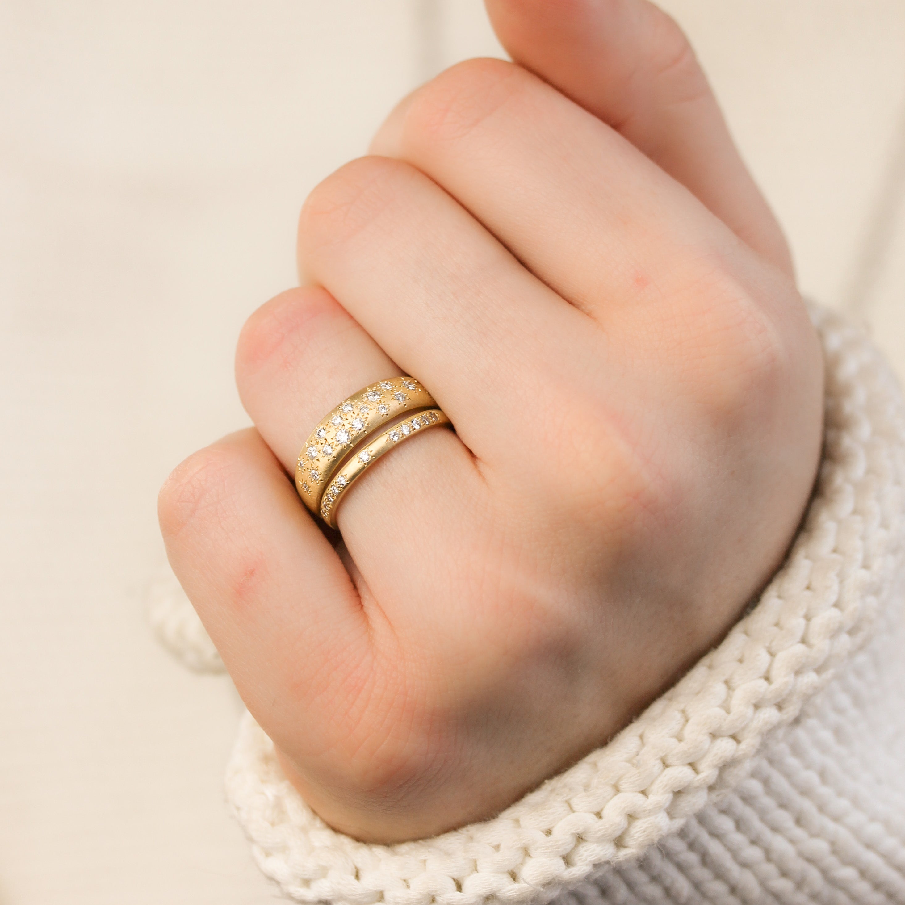 Rounded Thin 5-1-5 Diamond Ring-Adel Chefridi