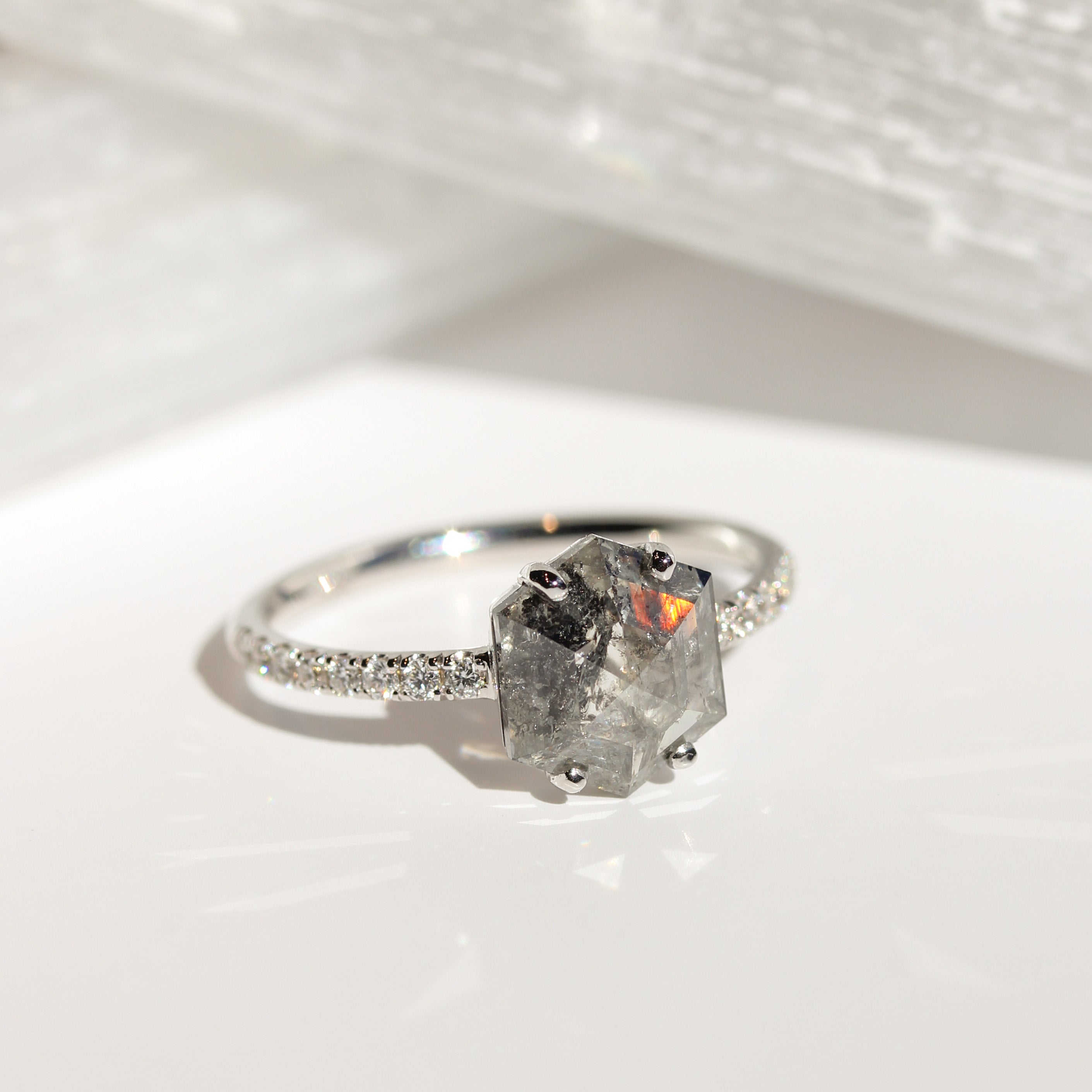 Salt and Pepper Hexagon Diamond Ring-Little Bird by Chemistry