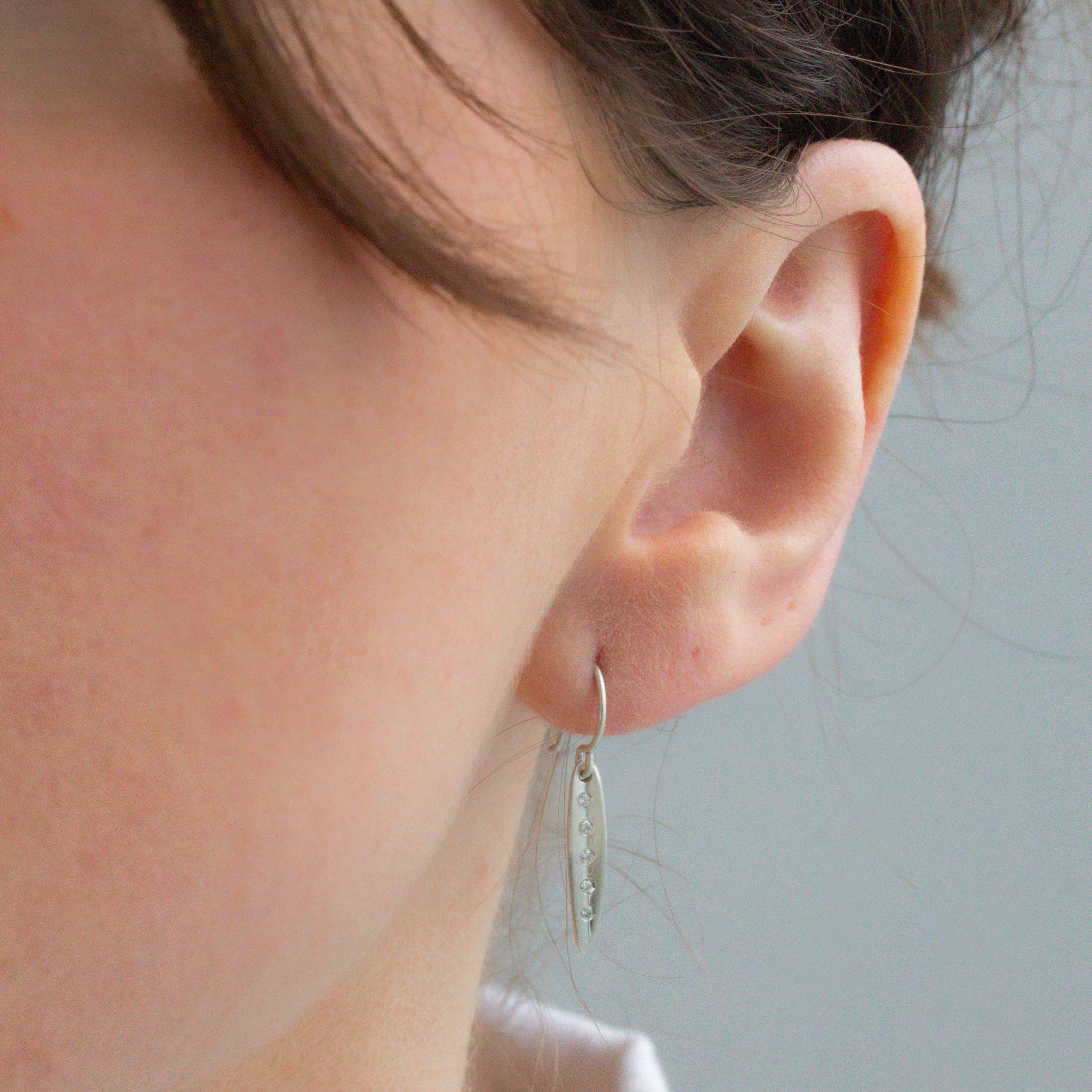 Tiny Diamond Leaf Earrings-Branch